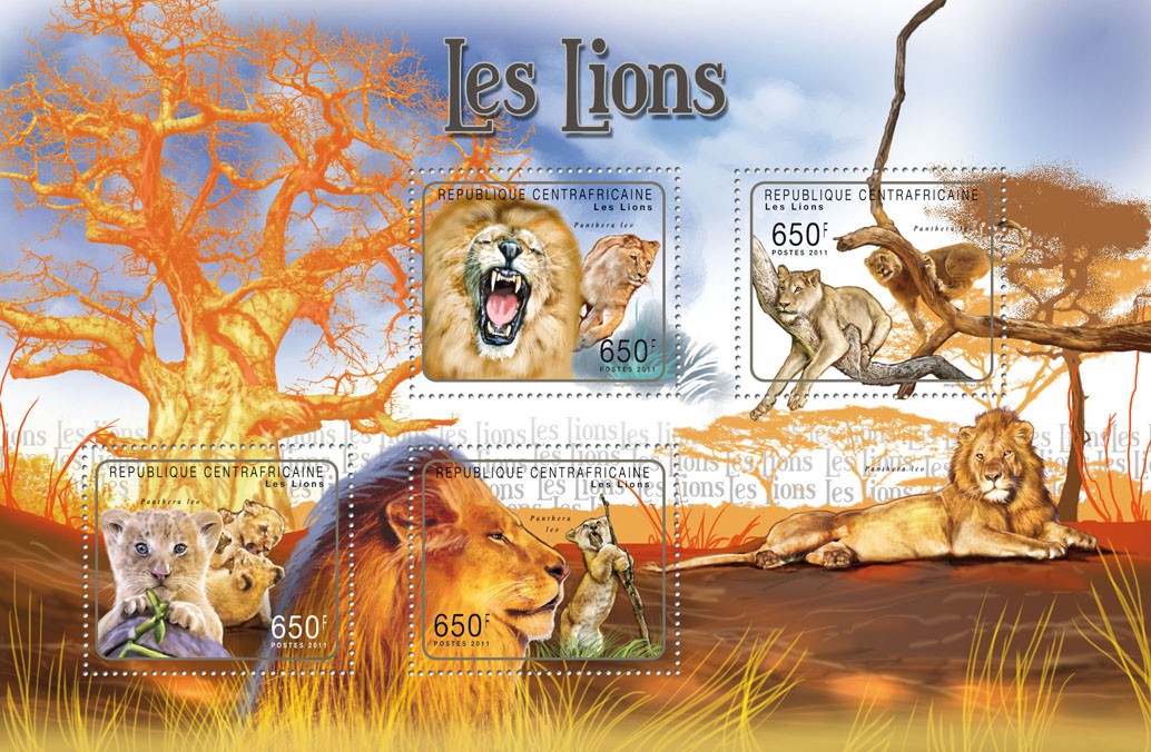 Lions. - Issue of Central African republic postage stamps