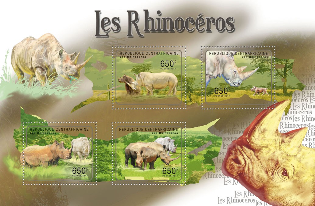 Rhinos. - Issue of Central African republic postage stamps