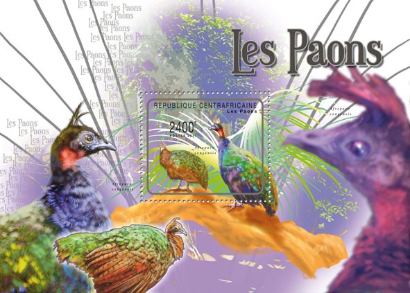 Peacocks, (Aforopavo congensis). - Issue of Central African republic postage stamps