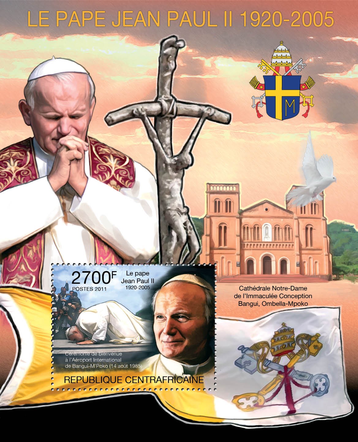 Pope John Paul II, (1920-2005). - Issue of Central African republic postage stamps