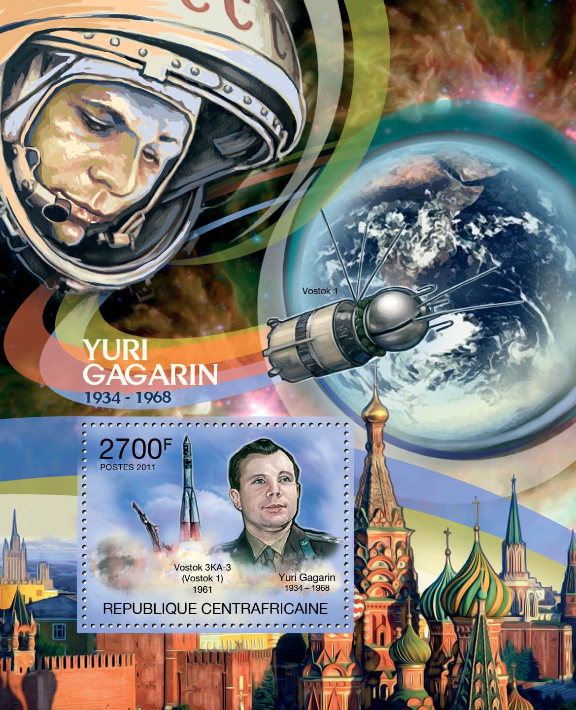 Yuri Gagarin. (1934-1968), Space. - Issue of Central African republic postage stamps