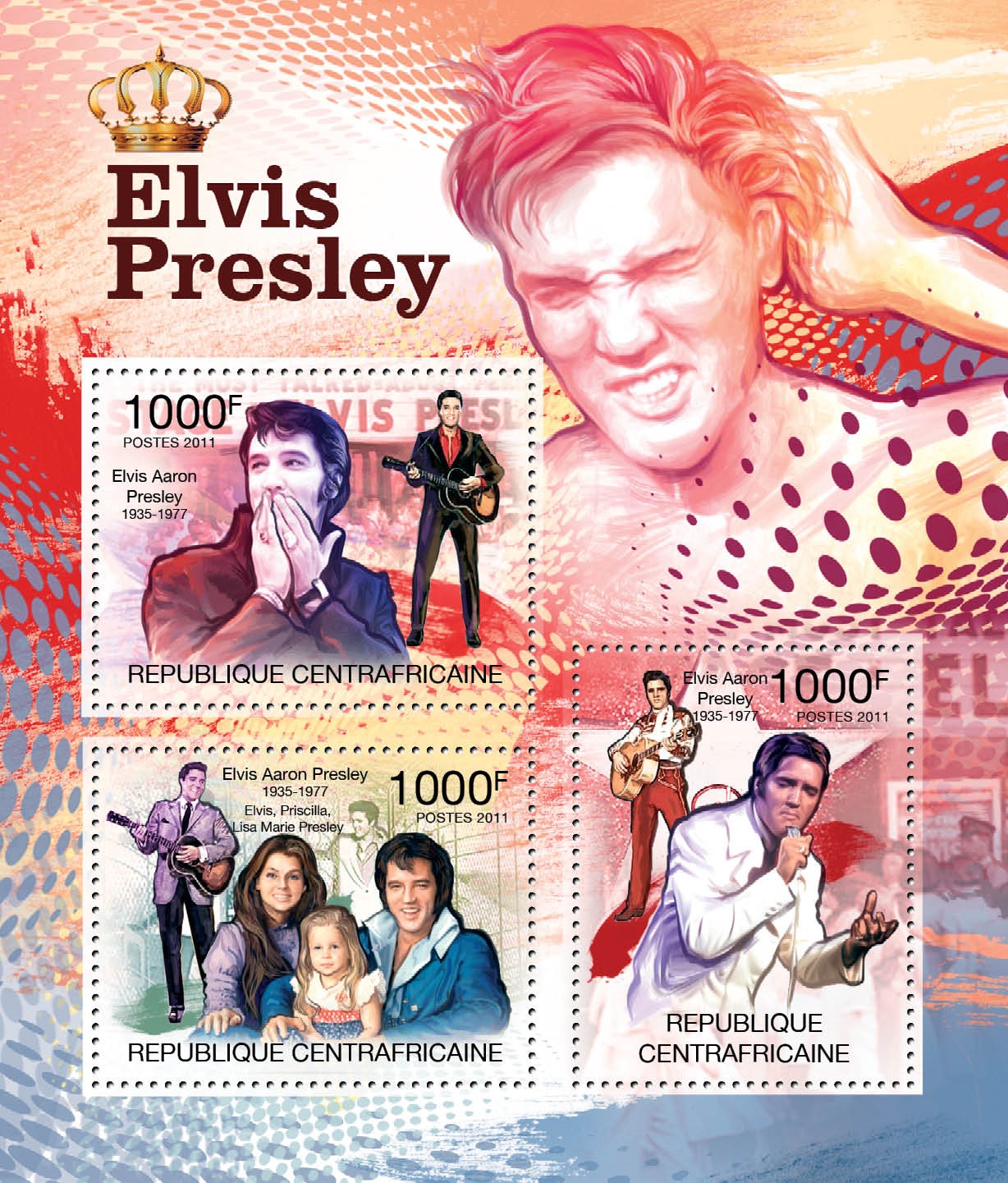 Elvis Presley, (1935-1977). - Issue of Central African republic postage stamps