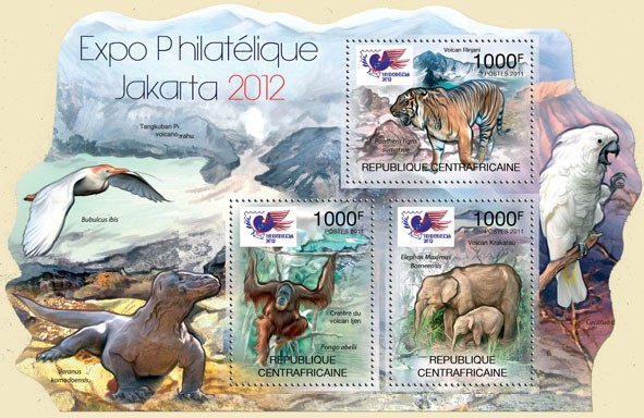 Philatelic Expo Jakarta 2012, (Indonesia). - Issue of Central African republic postage stamps