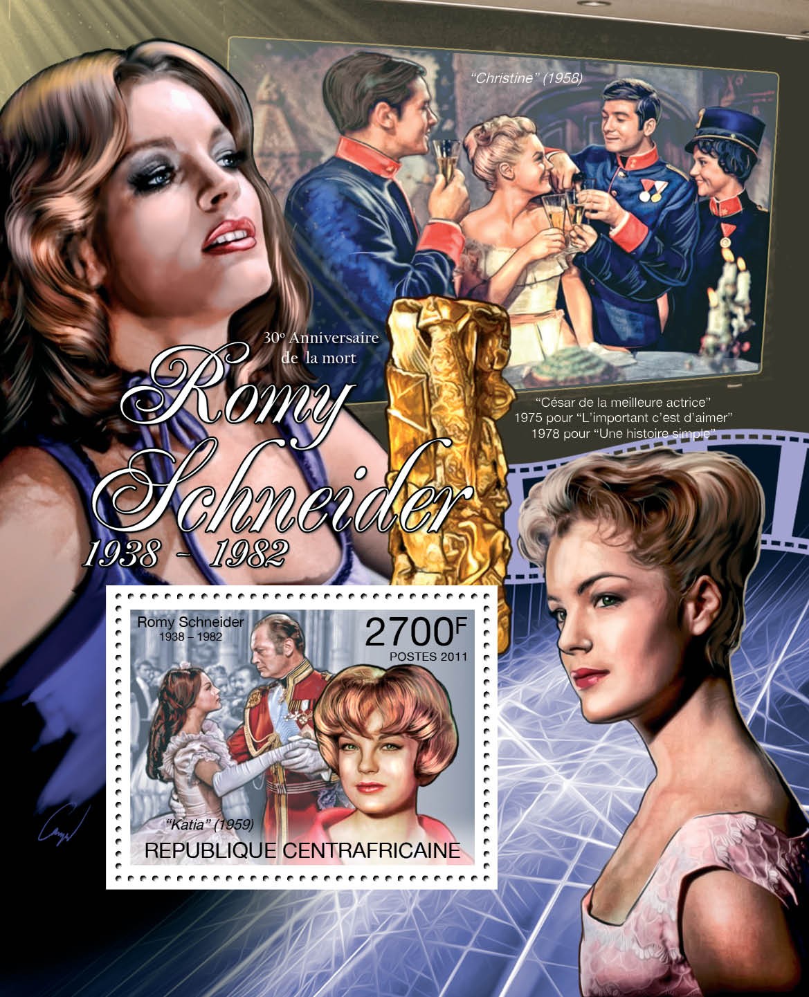 Romy Schneider, (1938-1982). - Issue of Central African republic postage stamps