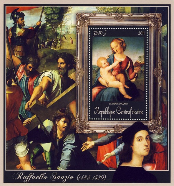 Special Block of Paintings of Raffaello Sanzio, (La Vierge Colonna). - Issue of Central African republic postage stamps