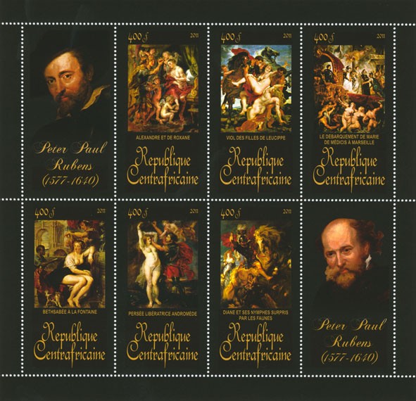Paintings of Peter Paul Rubens, (1577-1640). (Alexandre et de Roxane, Diane et ses nyphes surpris par les faunes). - Issue of Central African republic postage stamps