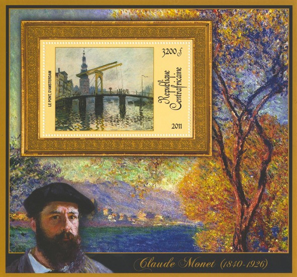 Special Block of Paintings of Claude Monet,  (Le pont D'Amsterdam). - Issue of Central African republic postage stamps
