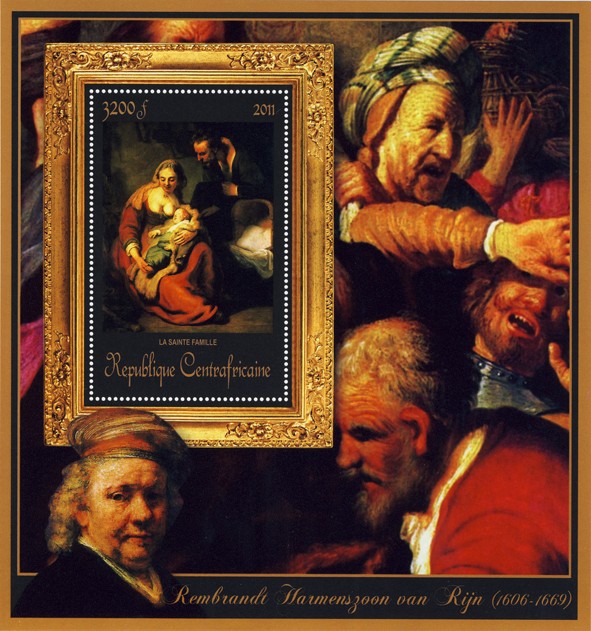 Special Block of Paintings of Rembrandt van Rijn, (La sainte famille). - Issue of Central African republic postage stamps