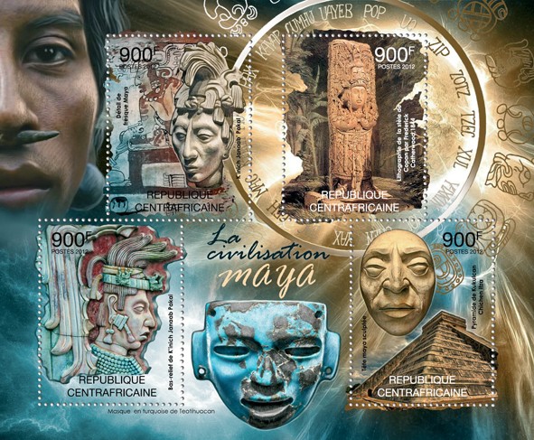 Mayan Civilization - Issue of Central African republic postage stamps