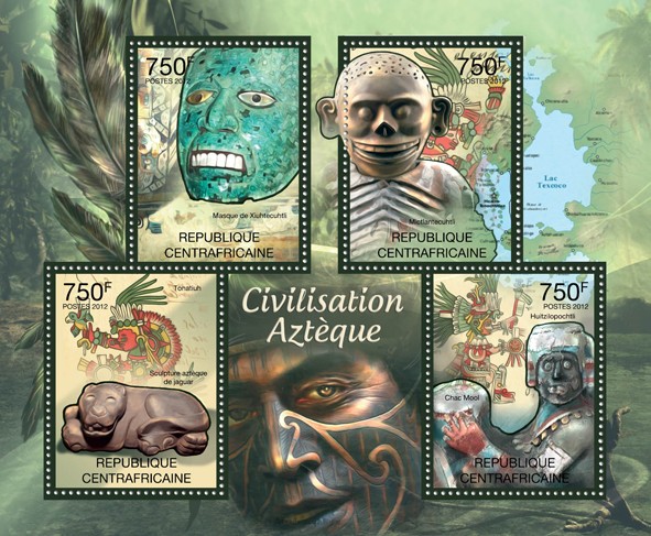 Aztec Civilization - Issue of Central African republic postage stamps