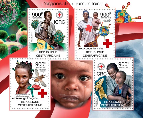 Red Cross of France, (Virus du SIDA, Bacterie de la tuberculose). - Issue of Central African republic postage stamps