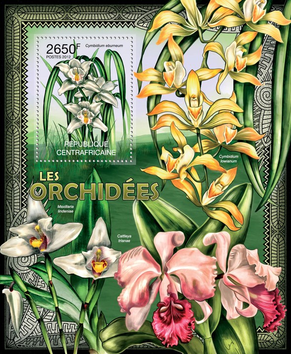 Orchids, (Cimbidium eburneum). - Issue of Central African republic postage stamps