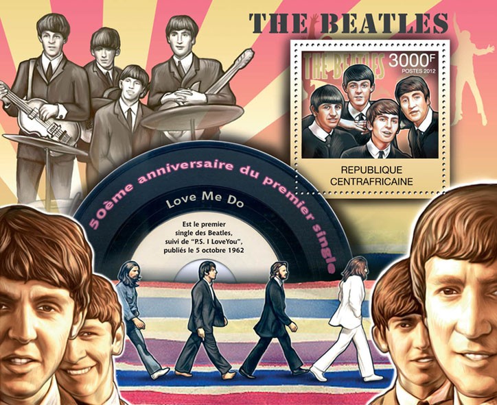 The Beatles, 50th Anniversary of First Single. - Issue of Central African republic postage stamps