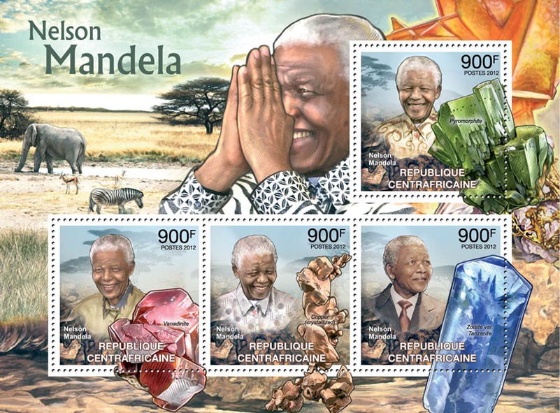 Nelson Mandela & Minerals. - Issue of Central African republic postage stamps