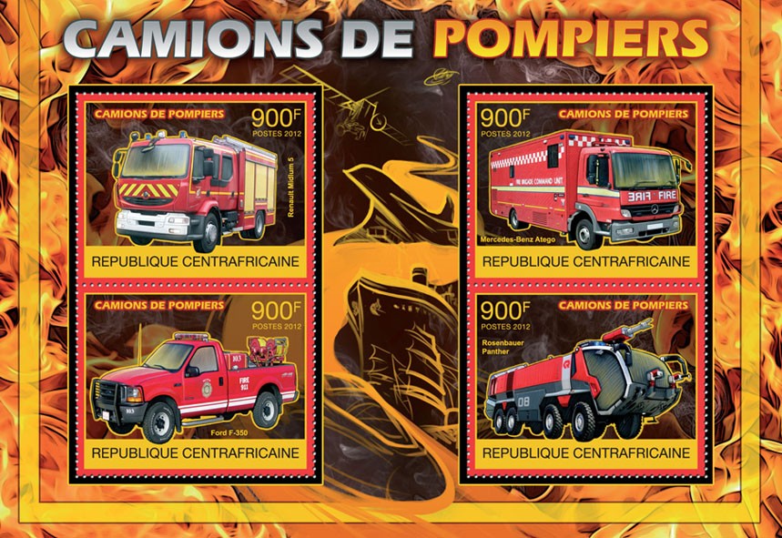 Fire Trucks - Issue of Central African republic postage stamps