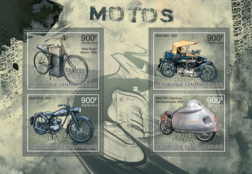 Motorcycles - Issue of Central African republic postage stamps