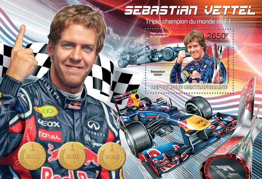 Sebastian Vettel F1 - Issue of Central African republic postage stamps