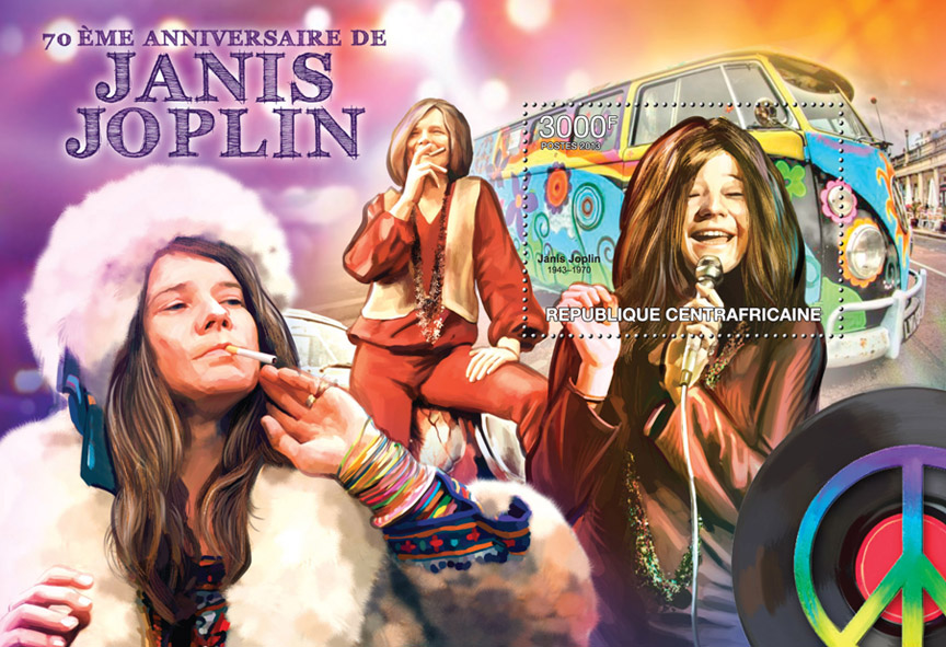 Janis Joplin - Issue of Central African republic postage stamps