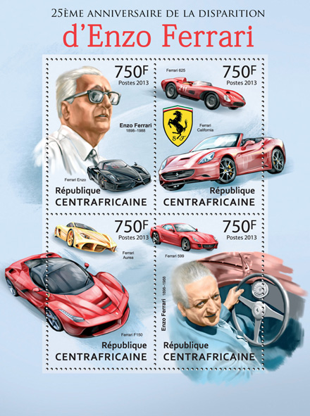 Enzo Ferrari - Issue of Central African republic postage stamps