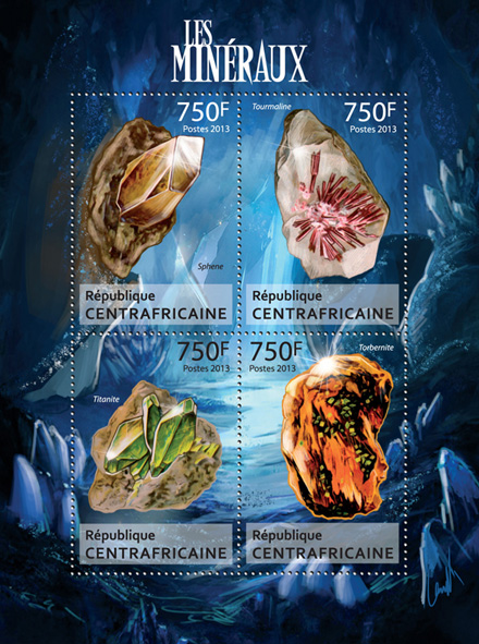 Minerals, (Sphene) - Issue of Central African republic postage stamps