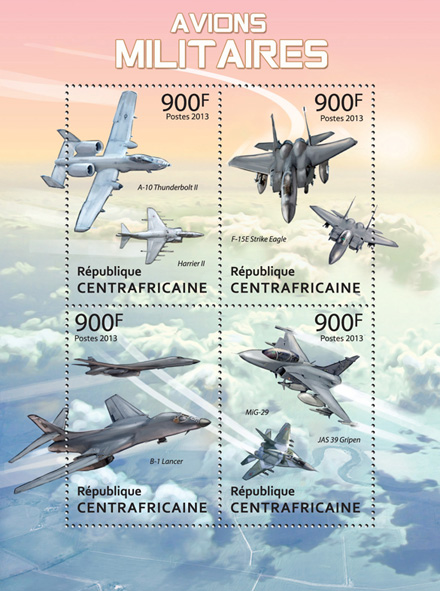Military Planes - Issue of Central African republic postage stamps