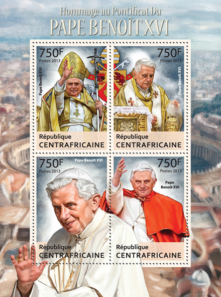 Pope Benedict XVI. - Issue of Central African republic postage stamps