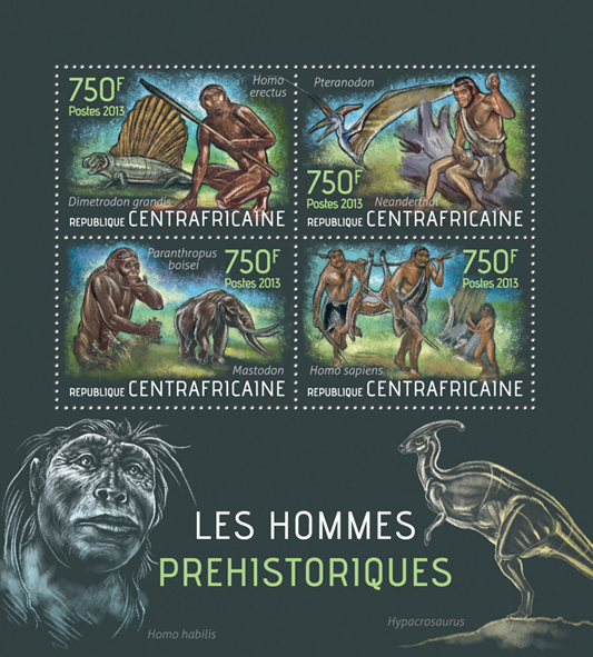Prehistoric humans - Issue of Central African republic postage stamps