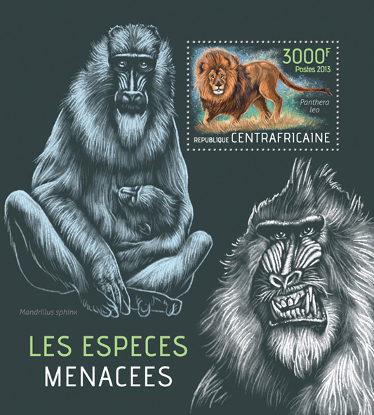 Endangered animals - Issue of Central African republic postage stamps