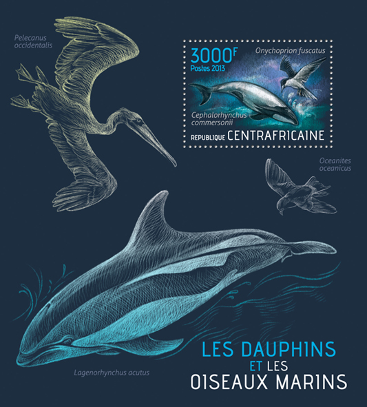 Dolphins and birds - Issue of Central African republic postage stamps