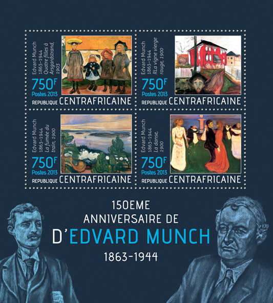 Edvard Munch - Issue of Central African republic postage stamps