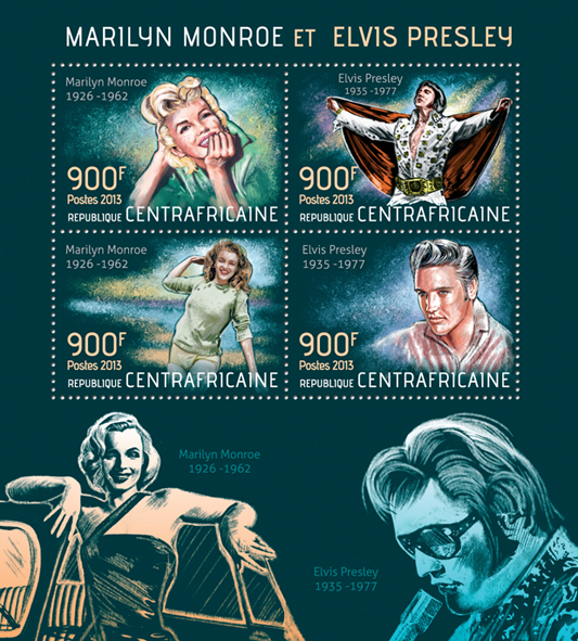 Marilyn Monroe and Elvis Presley - Issue of Central African republic postage stamps
