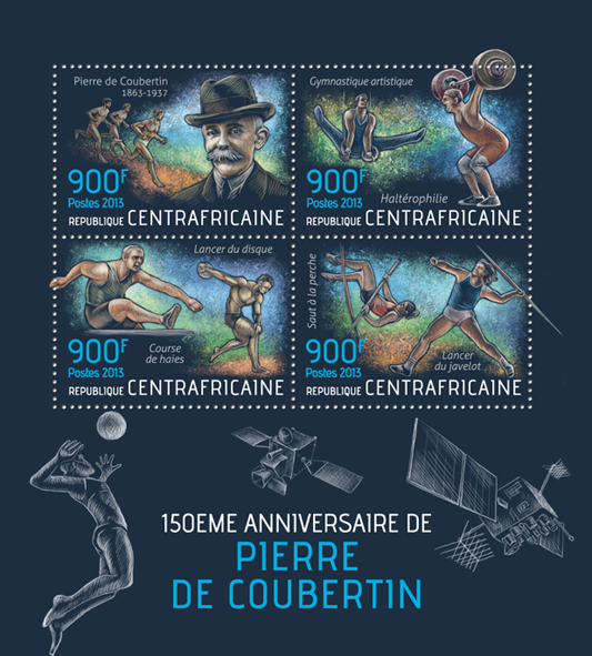 Pierre de Coubertin - Issue of Central African republic postage stamps