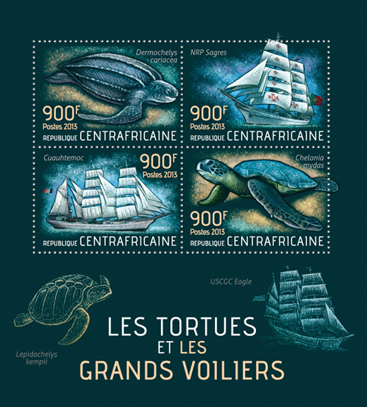 Turtles and Ships - Issue of Central African republic postage stamps