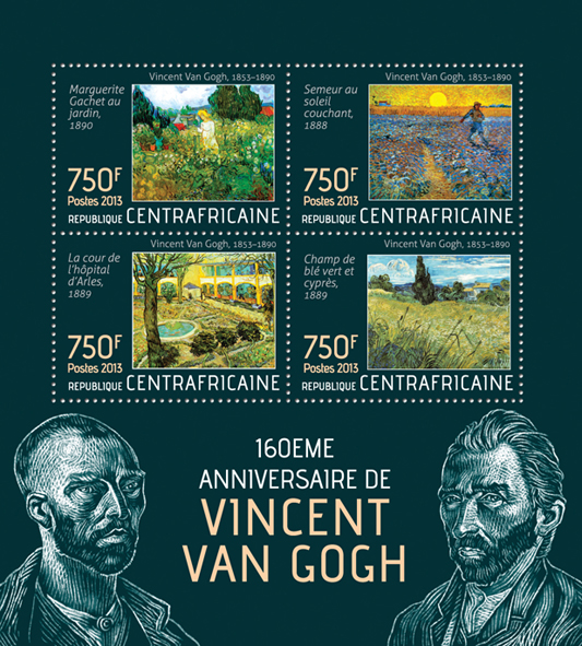 Vincent Van Gogh - Issue of Central African republic postage stamps