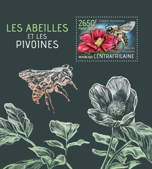 Bees and Peonies - Issue of Central African republic postage stamps