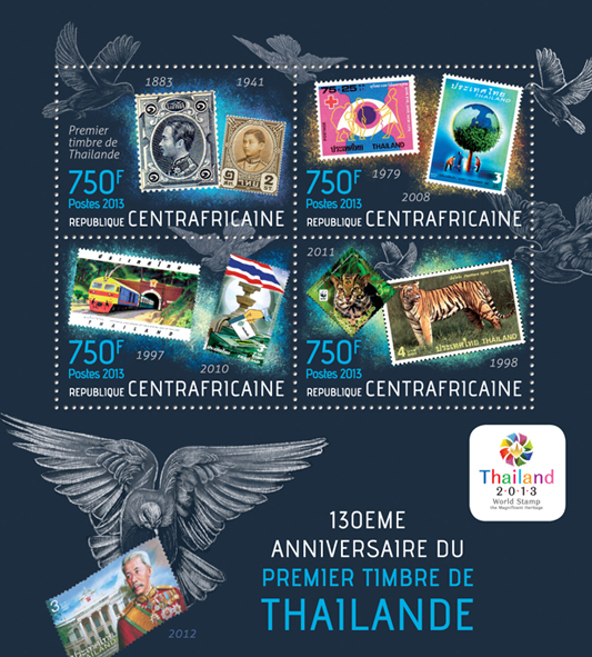 Firs post stamp of Thailand - Issue of Central African republic postage stamps