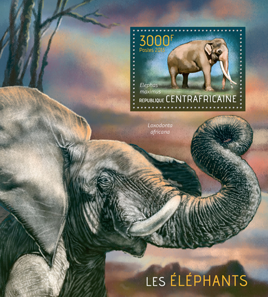 Elephants - Issue of Central African republic postage stamps