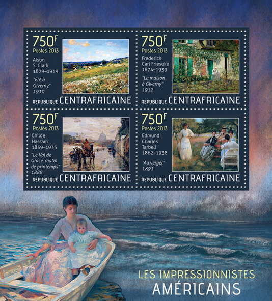 American impressionists - Issue of Central African republic postage stamps