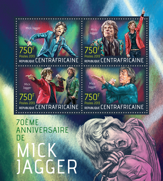 Mick Jagger - Issue of Central African republic postage stamps
