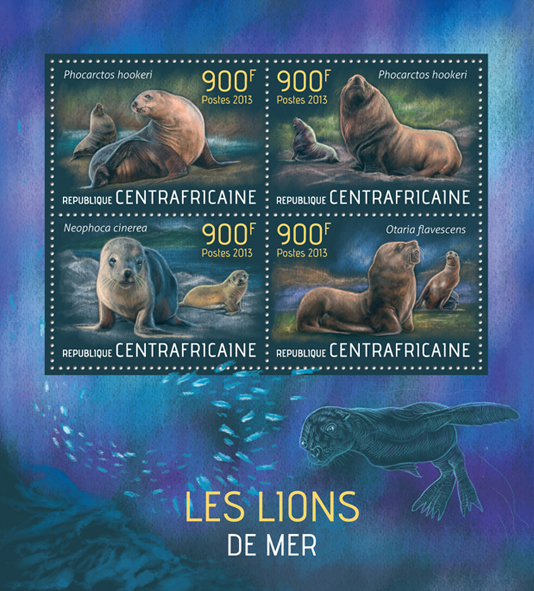Sea lions - Issue of Central African republic postage stamps