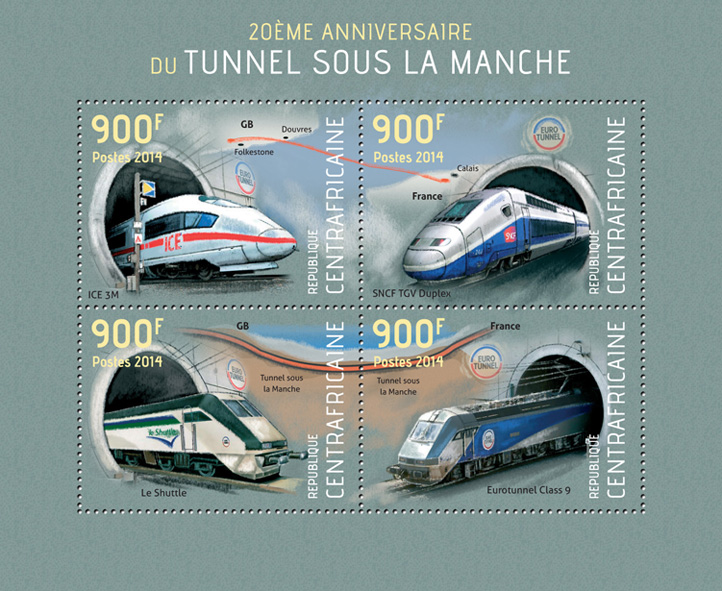 The Channel Tunnel - Issue of Central African republic postage stamps