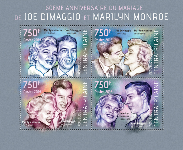 Joe DiMaggio and Marilyn Monroe - Issue of Central African republic postage stamps