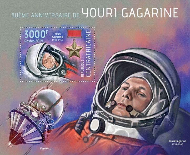 Youri Gagarine - Issue of Central African republic postage stamps