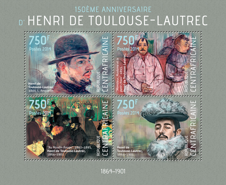 Henri de Toulouse-Lautrec - Issue of Central African republic postage stamps
