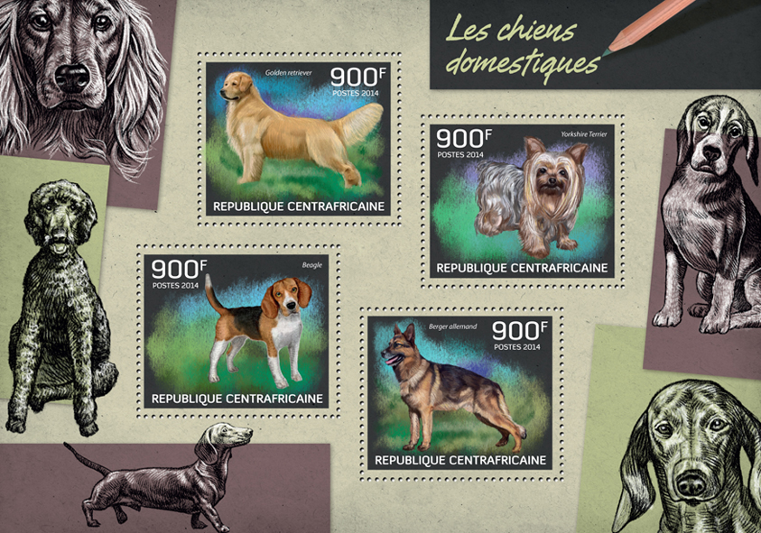 Dogs - Issue of Central African republic postage stamps