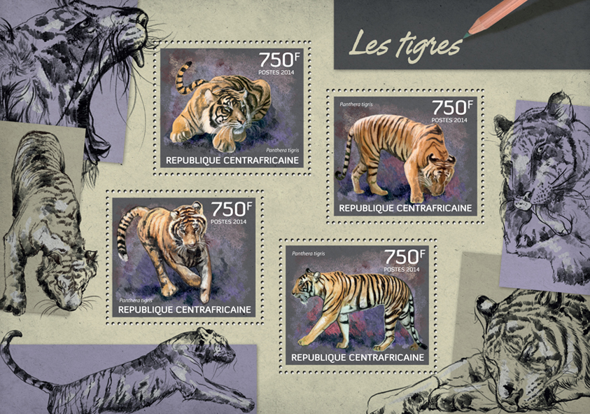 Tigers - Issue of Central African republic postage stamps