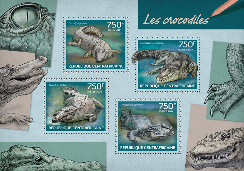 Crocodiles - Issue of Central African republic postage stamps