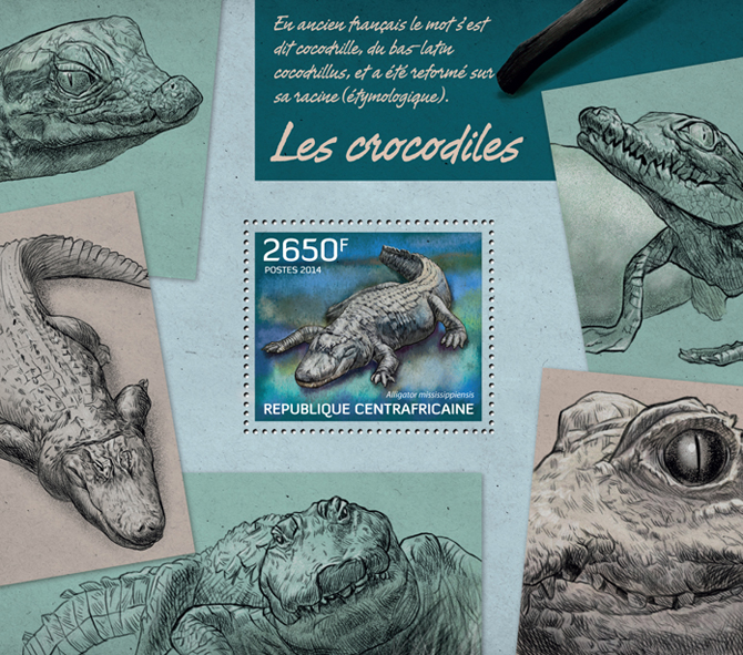 Crocodiles - Issue of Central African republic postage stamps