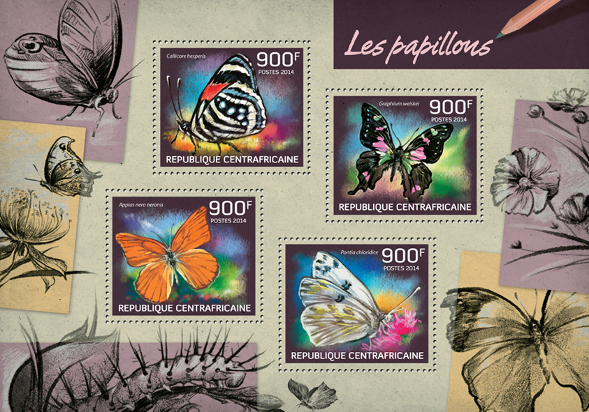 Butterflies II - Issue of Central African republic postage stamps