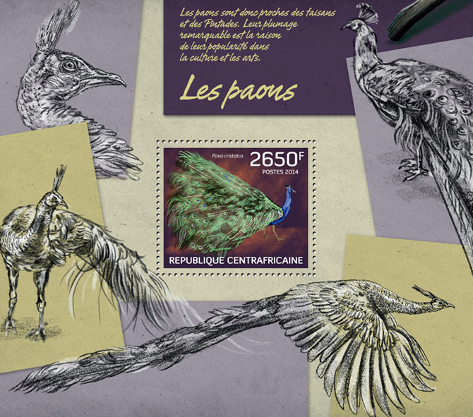 Peacocks - Issue of Central African republic postage stamps